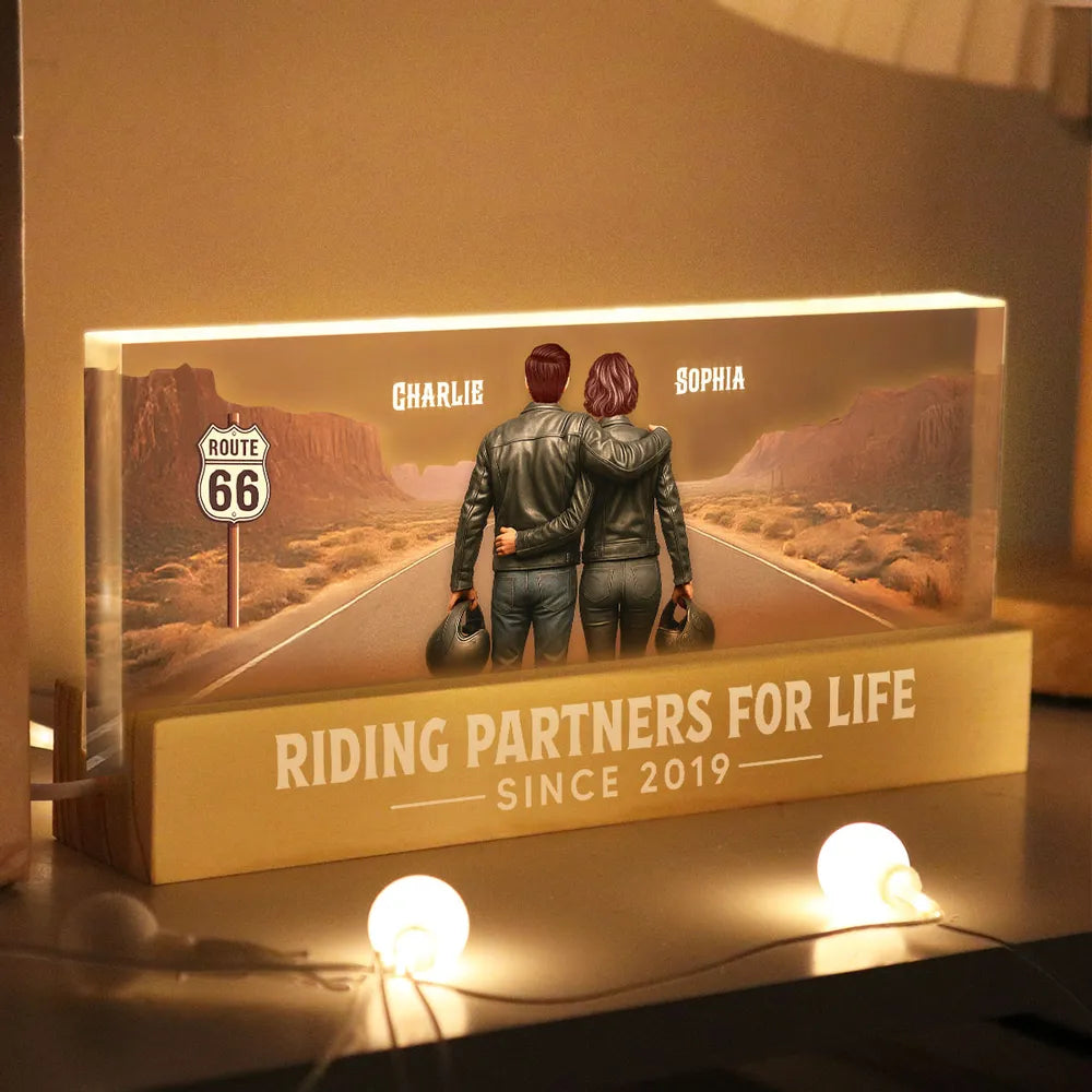 Personalized LED Night Light for Couples - Riding Partners for Life Plaque MagicInPrints