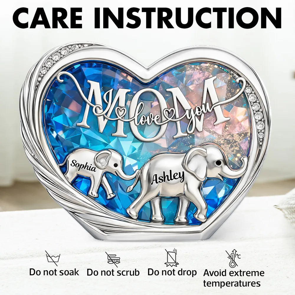 Personalized Heart Crystal Elephant Figurine for Mom - Sentimental Gift Plaque MagicInPrints