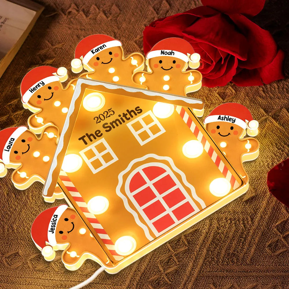 Personalized Gingerbread Family LED Light Decoration - Christmas Home Decor Plaque MagicInPrints