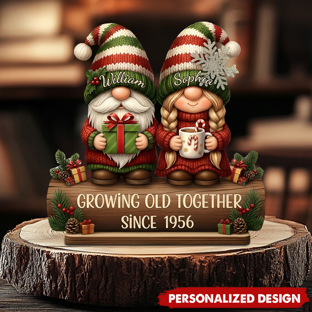 Personalized Christmas Gnome Couple Figurine for Couples - Anniversary Gift Plaque MagicInPrints