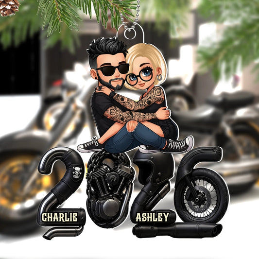 Custom Motorcycle Couple Ornament for Bikers - Personalized Gift Ornament MagicInPrints