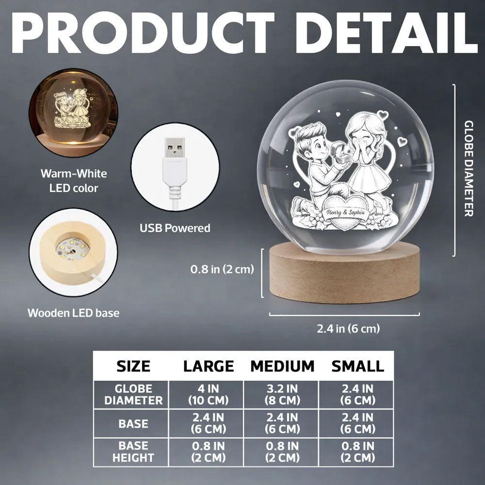 Personalized LED Crystal Ball Lamp for Couples - Romantic Gift for Anniversaries Lamp MagicInPrints