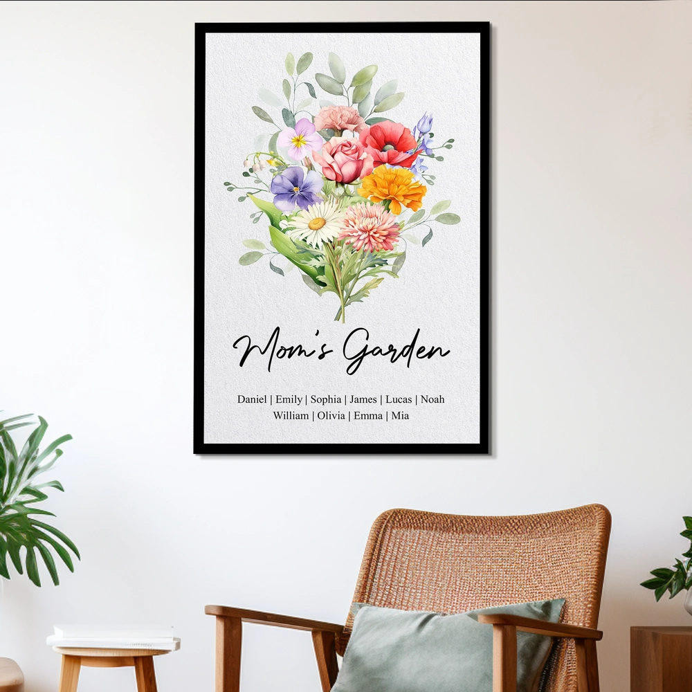 Personalized Floral Canvas Art for Mom - Custom Family Names Gift Poster or Canvas MagicInPrints