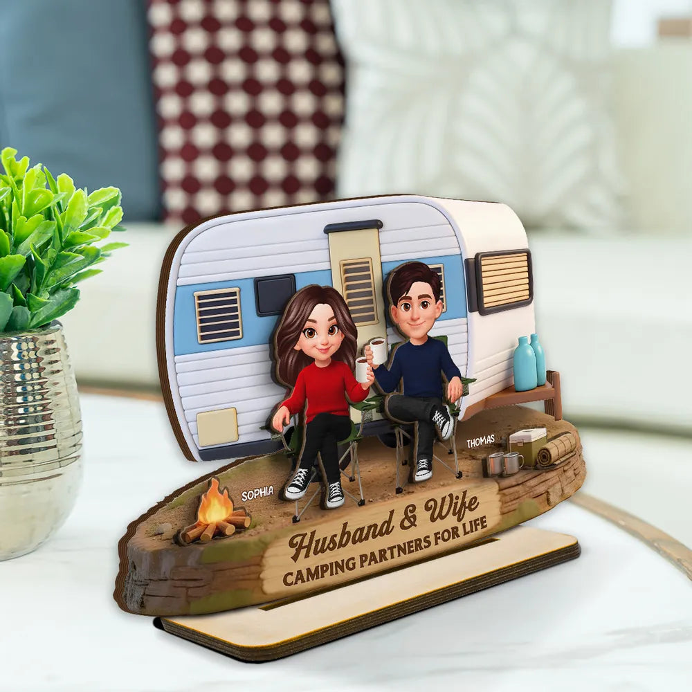 Custom Couple Figurine Camping Partners - Husband & Wife Gift Plaque MagicInPrints