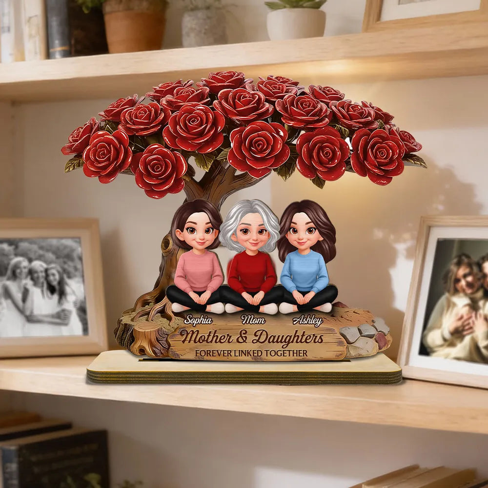 Personalized Mother & Daughters Figurine with Rose Tree - Sentimental Family Gift Plaque MagicInPrints