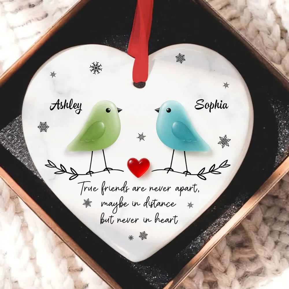 Personalized Heart-Shaped Ornament for Friends with Birds Design - Friendship Keepsake Ornament MagicInPrints