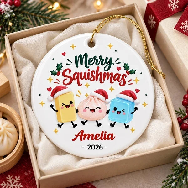 Personalized Ceramic Squishmas Ornament Custom Name Gift for Christmas