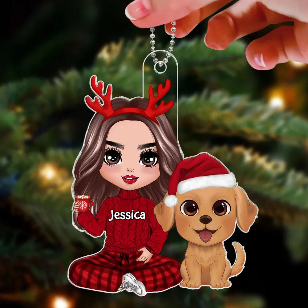 Personalized Christmas Ornament for Pet Lovers - Custom Name with Cute Dog and Girl Design Ornament MagicInPrints