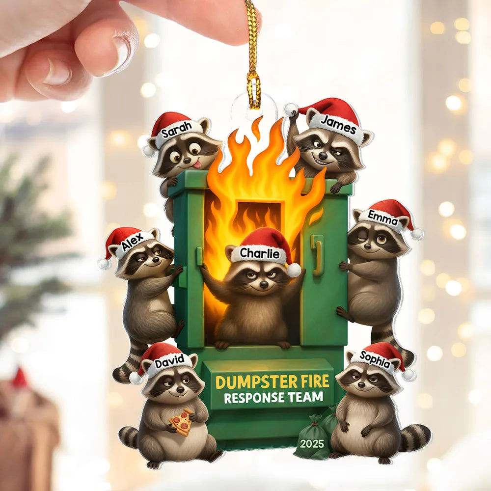 Personalized Raccoon Dumpster Fire Ornament for Family Humor - Christmas 2025 Ornament MagicInPrints