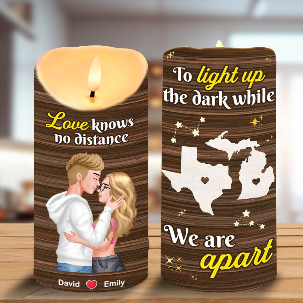 Custom LED Candle for Couples – Love Knows No Distance | Valentine's Day Gifts Led Candle PopCulturePrints