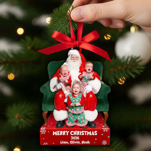 Crying on Santa’s Lap Ornament - Custom Photo Christmas Gifts for Family & Friends Ornament MagicInPrints