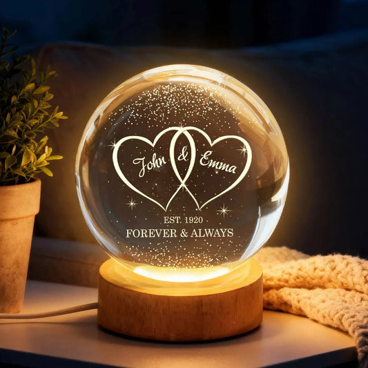 Personalized LED Crystal Ball Lamp for Couples - Romantic Home Decor Gift Lamp MagicInPrints
