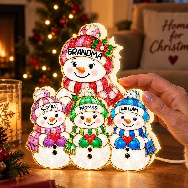 Personalized Snowman Family Acrylic Light Box for Grandma Christmas Gift