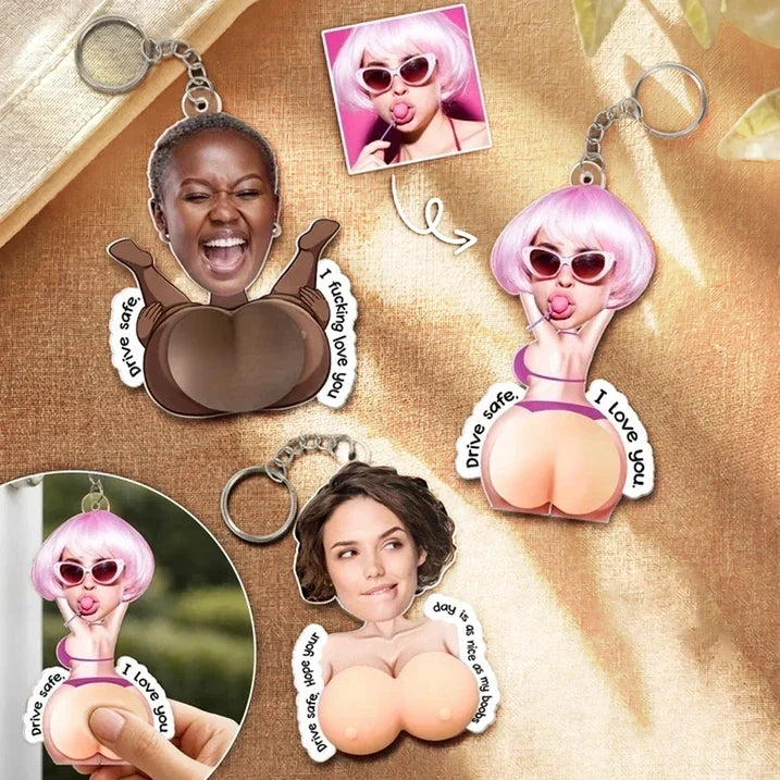 Personalized Cheeky Silicone Chest Keychain Gift for Partner
