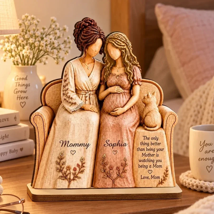 Personalized 2-Layer Wooden Plaque for New Mom & Daughter Gift