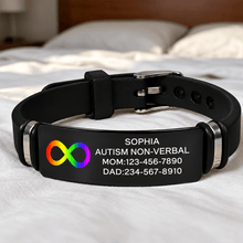 Load image into Gallery viewer, Personalized Autism Medical Alert Bracelet Custom Name ID for Kids &amp; Adults
