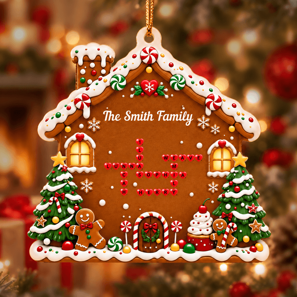 Personalized Family Word Puzzle Ornament Gingerbread House Gift