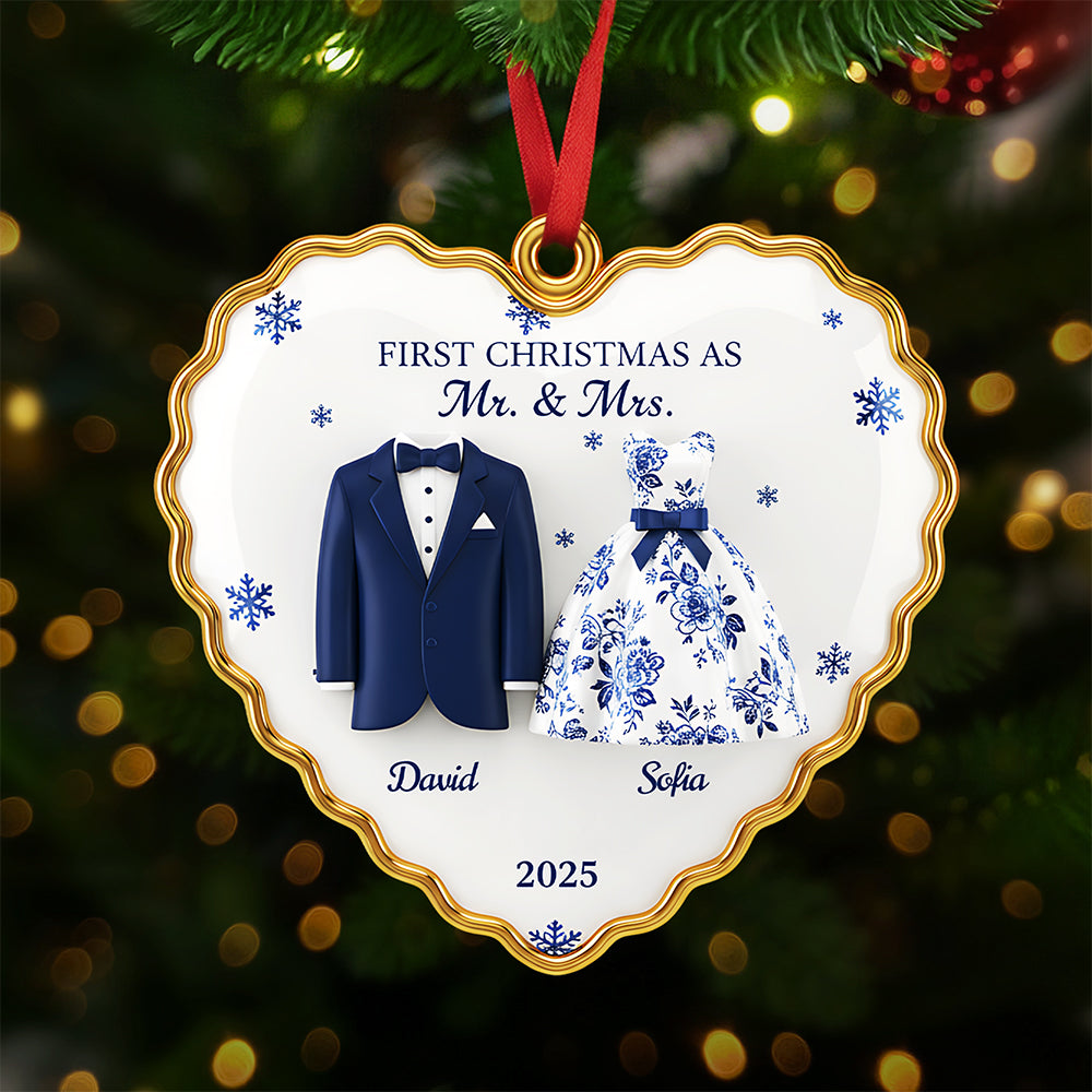 "Celebrate Your Love: First Christmas as Mr. & Mrs. - Personalized Ornament for Newlyweds" Ornament MagicInPrints