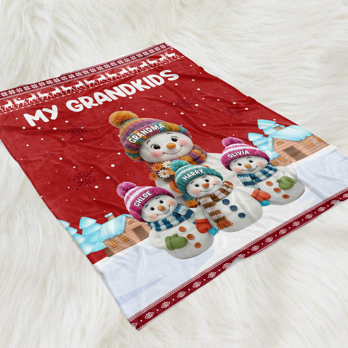 Personalized Snowman Blanket for Grandparents - Cozy Family Winter Gift Blanket MagicInPrints