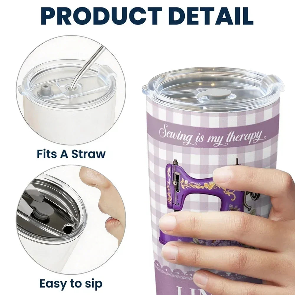 Personalized Floral Sewing Machine Travel Tumbler Gift for Grandma