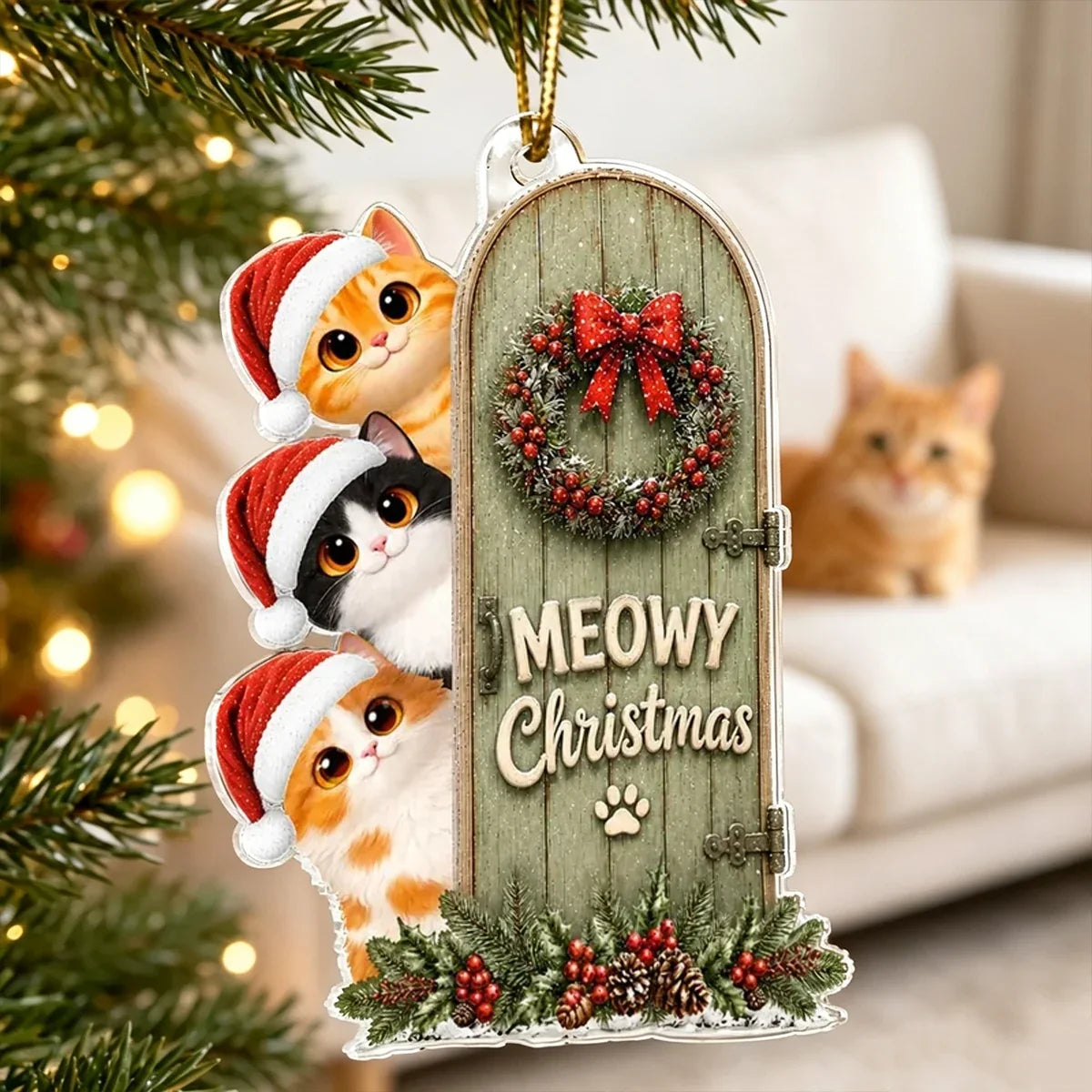 Personalized Meowy Christmas Acrylic Ornament for Cat Lovers