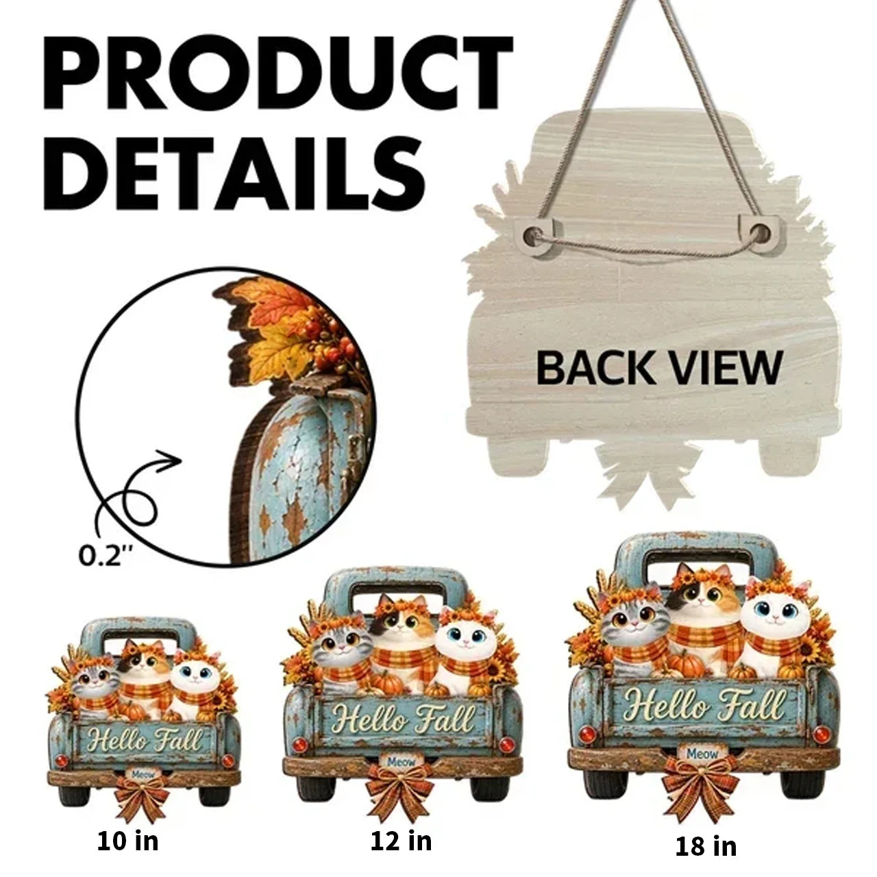 Personalized Wooden Cat Sign with Teal Truck | Rustic Fall Decor Gift