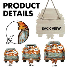 Load image into Gallery viewer, Personalized Wooden Cat Sign with Teal Truck | Rustic Fall Decor Gift
