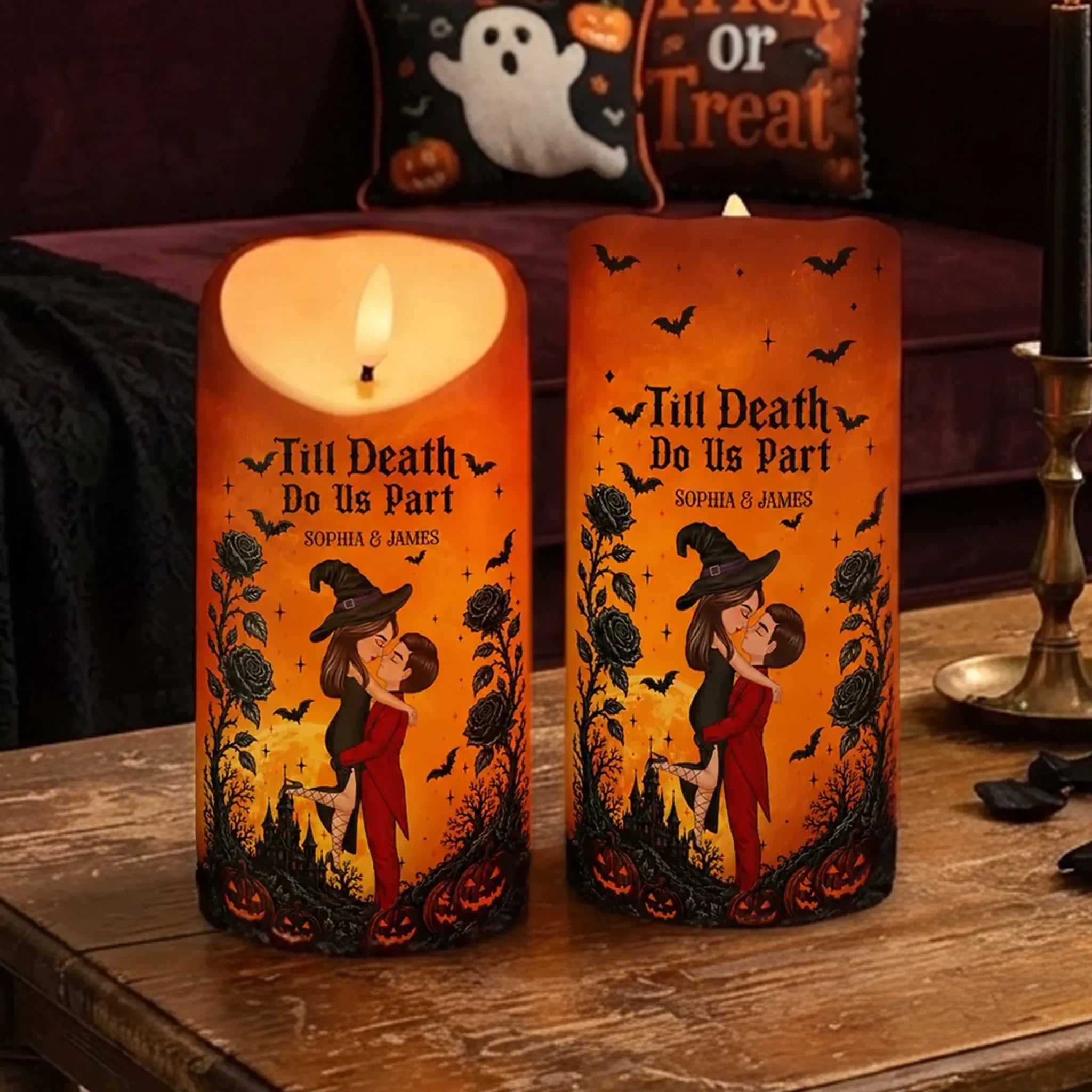 Personalized Flameless LED Candle Kissing Couple Halloween Decor Gift