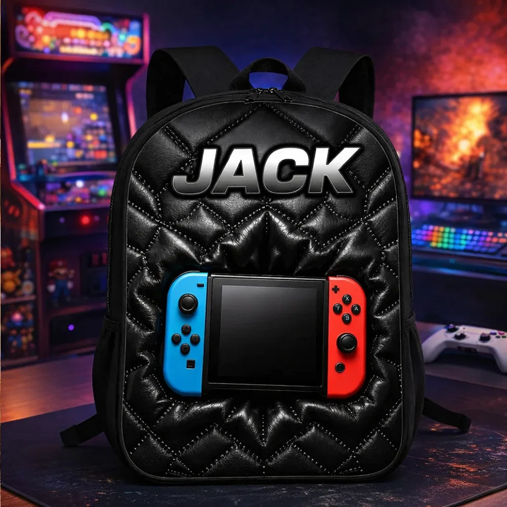 Personalized Kids School Backpack Gamer Controller Gift Idea