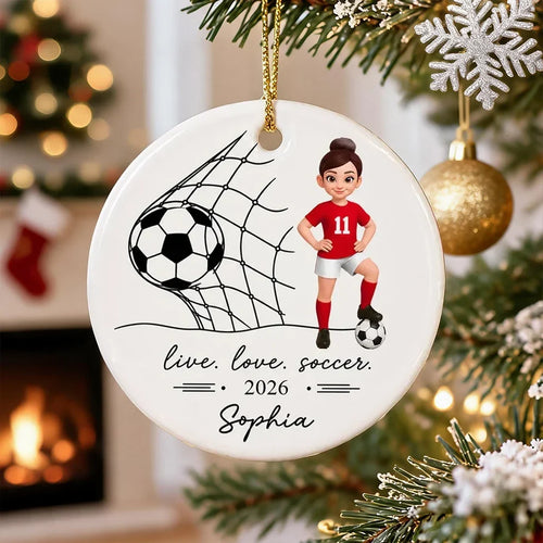 Personalized Ceramic Soccer Girl Ornament Custom Name Gift for Daughter