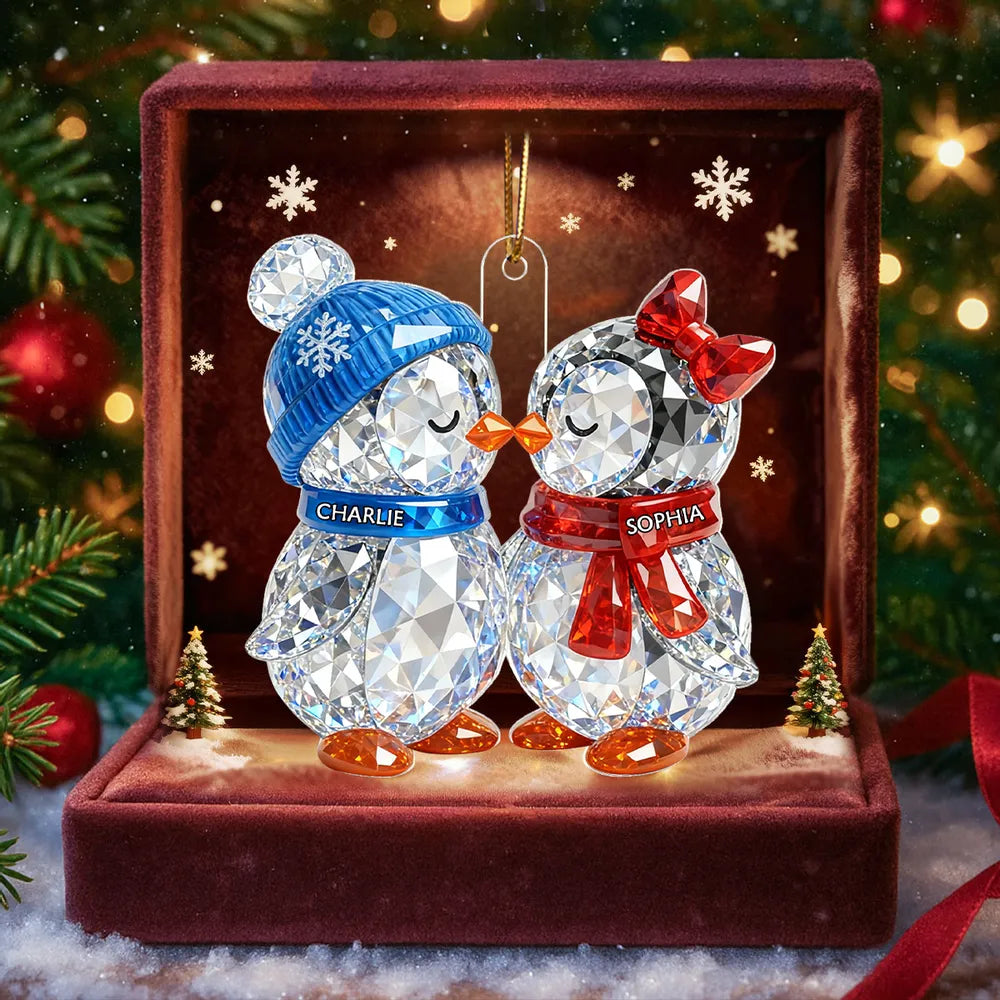 Personalized Crystal Penguin Couple Ornament for Christmas - Custom Names Ornament MagicInPrints