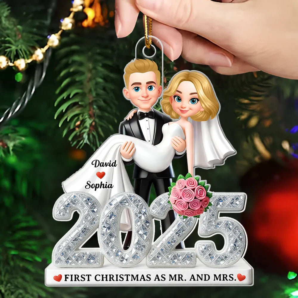 Personalized Wedding Couple Ornament 2025 for Newlyweds - First Christmas Married Ornament MagicInPrints