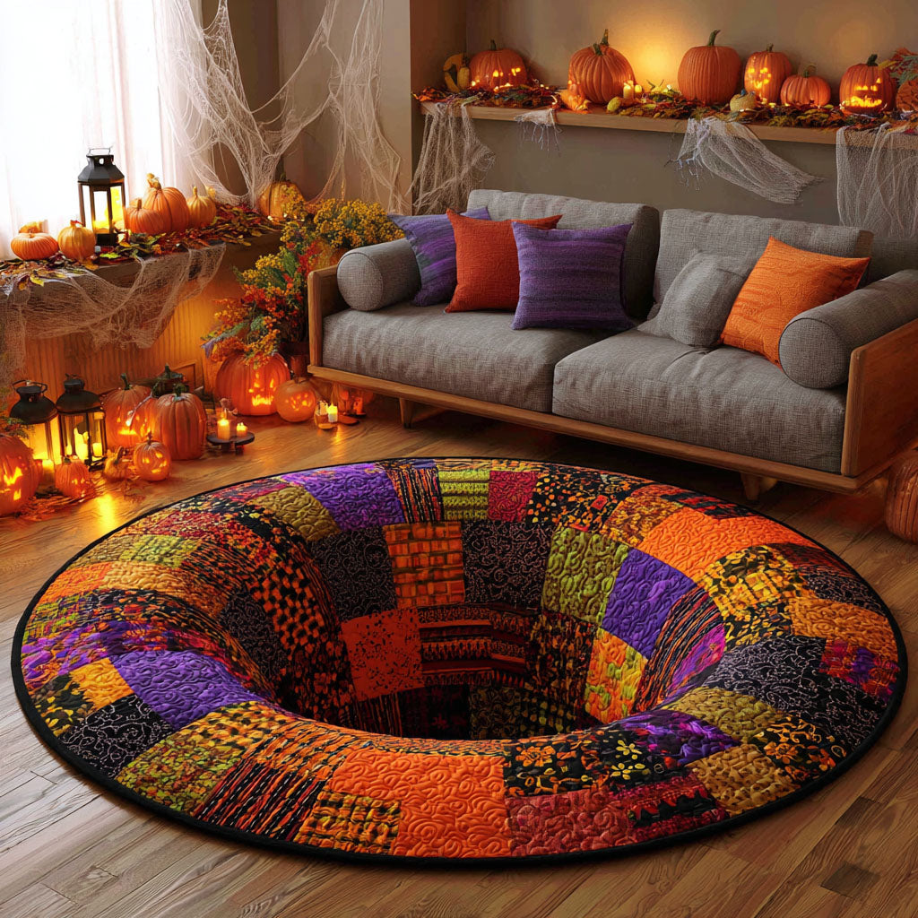 Embrace the Spooky Spirit – Personalized Haunted Patch Quilted Round Mat – Gift for Halloween Enthusiasts Quilted Round Mat MagicInPrints