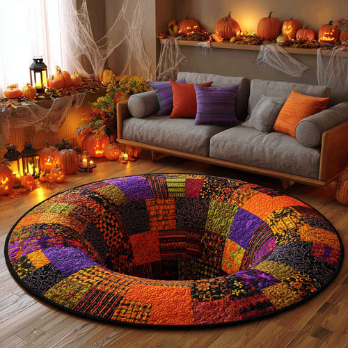 Embrace the Spooky Spirit – Personalized Haunted Patch Quilted Round Mat – Gift for Halloween Enthusiasts Quilted Round Mat MagicInPrints