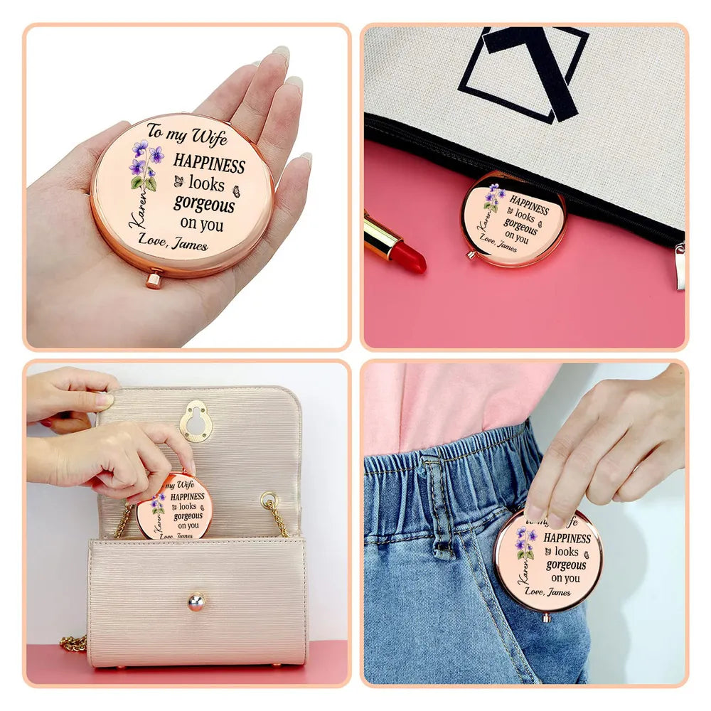 Personalized Compact Mirror for Wife - Rose Design with Custom Message Beauty Tools MagicInPrints