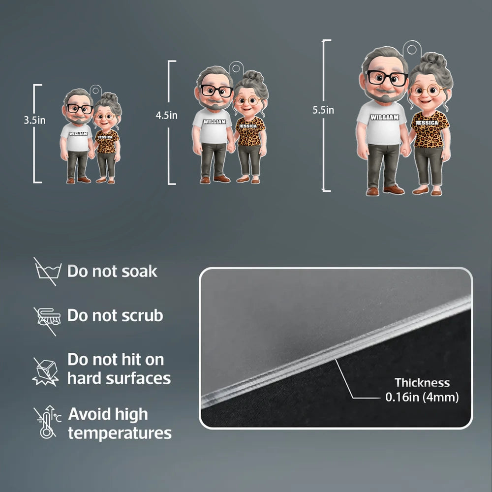 Personalized Couple Car Ornament for Grandparents - Cute Rearview Mirror Decoration Car Hanger MagicInPrints