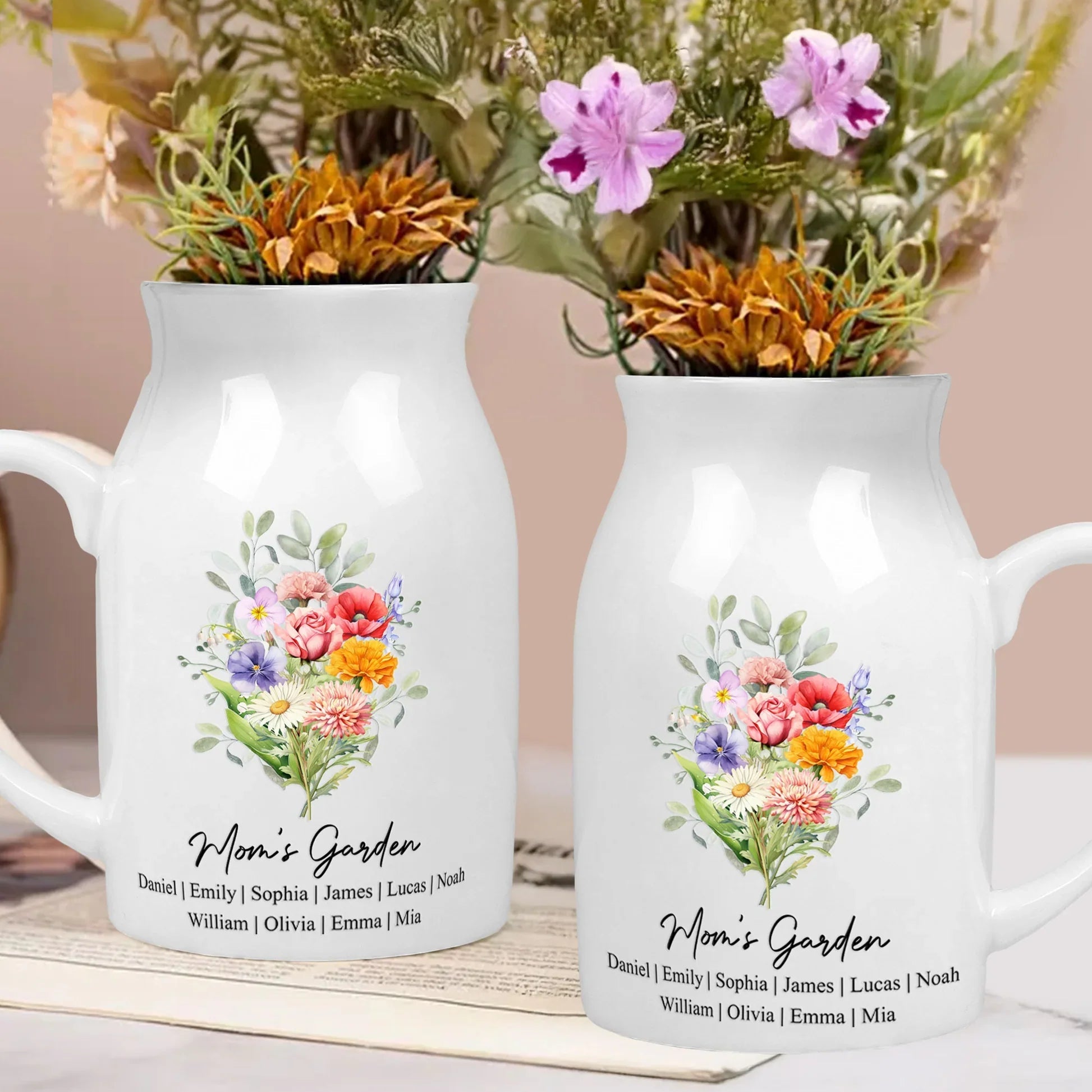 Personalized Ceramic Flower Vase for Mom - Custom Family Names Gift Vase MagicInPrints