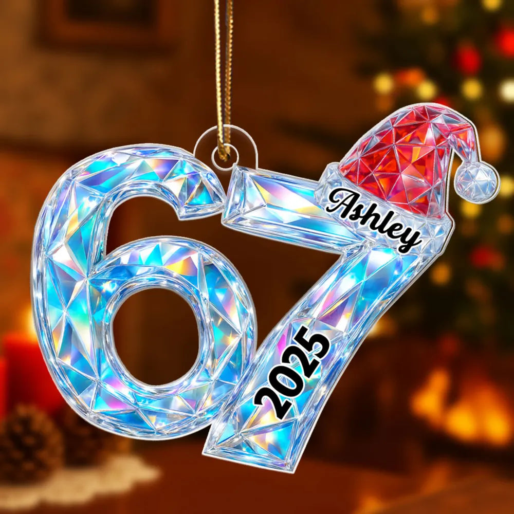 Custom Crystal Number Ornament with Santa Hat for Christmas - Personalized Holiday Decoration 2025 Ornament MagicInPrints