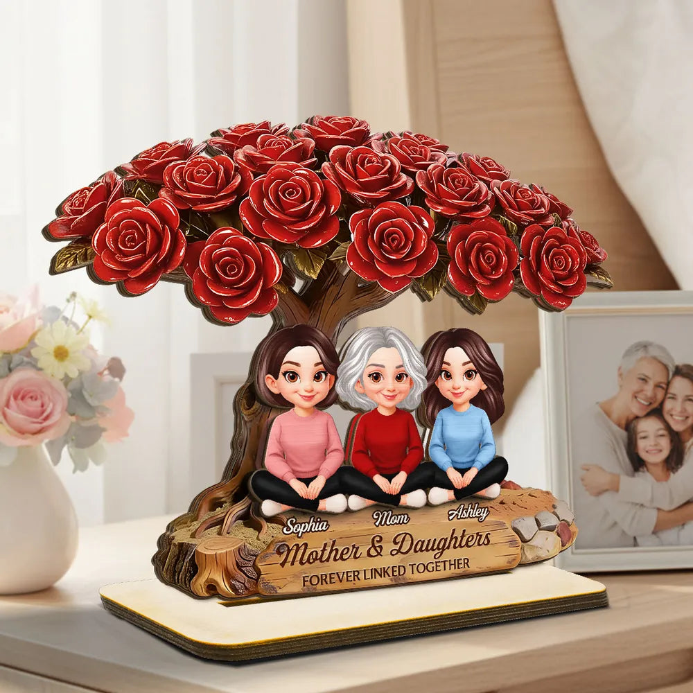 Personalized Mother & Daughters Figurine with Rose Tree - Sentimental Family Gift Plaque MagicInPrints