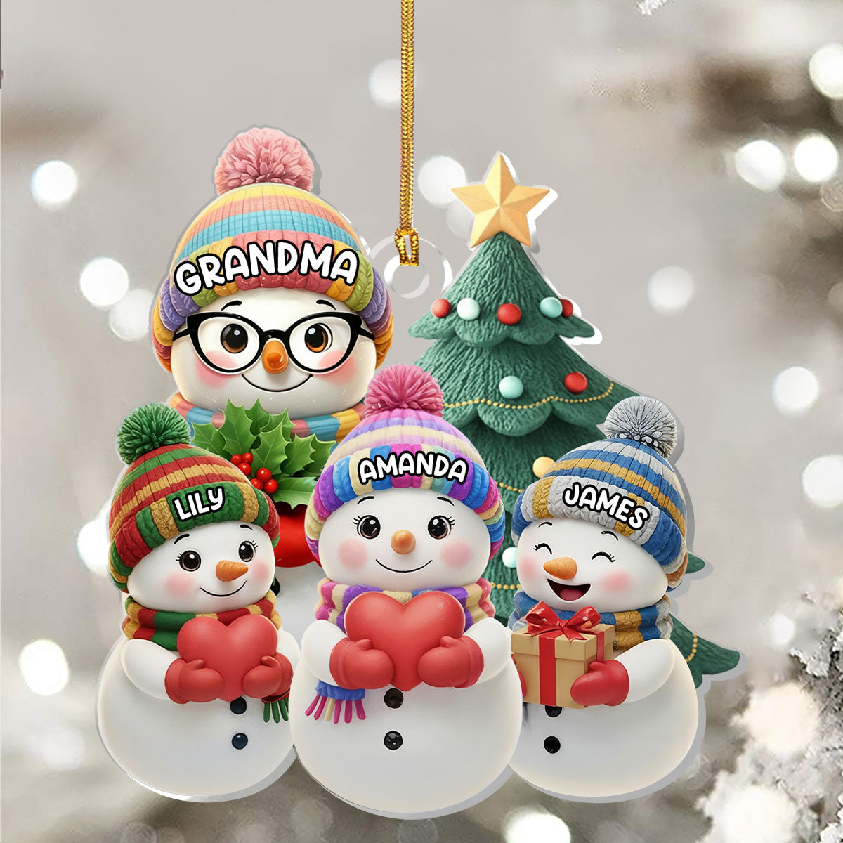 Personalized Family Snowman Christmas Ornament - Holiday Decor Gift Ornament MagicInPrints