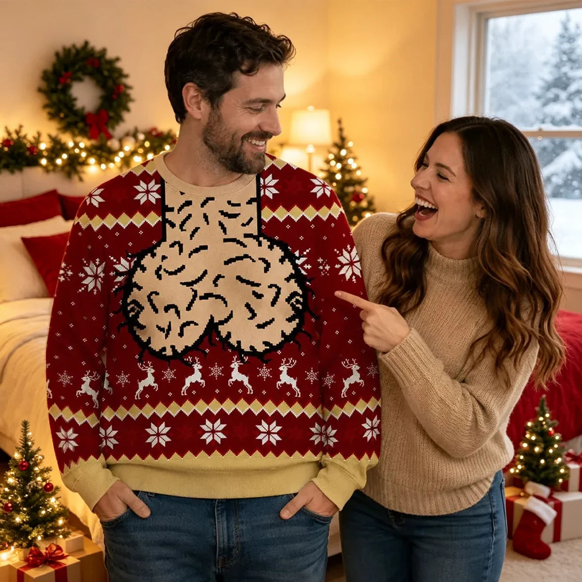 Personalized Funny Christmas Sweatshirt Custom Reindeer Gift for Him