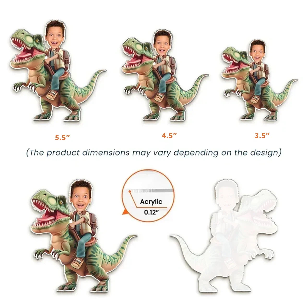 Personalized Acrylic Magnet Child Riding Dinosaur Gift for Son