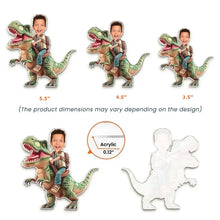 Load image into Gallery viewer, Personalized Acrylic Magnet Child Riding Dinosaur Gift for Son
