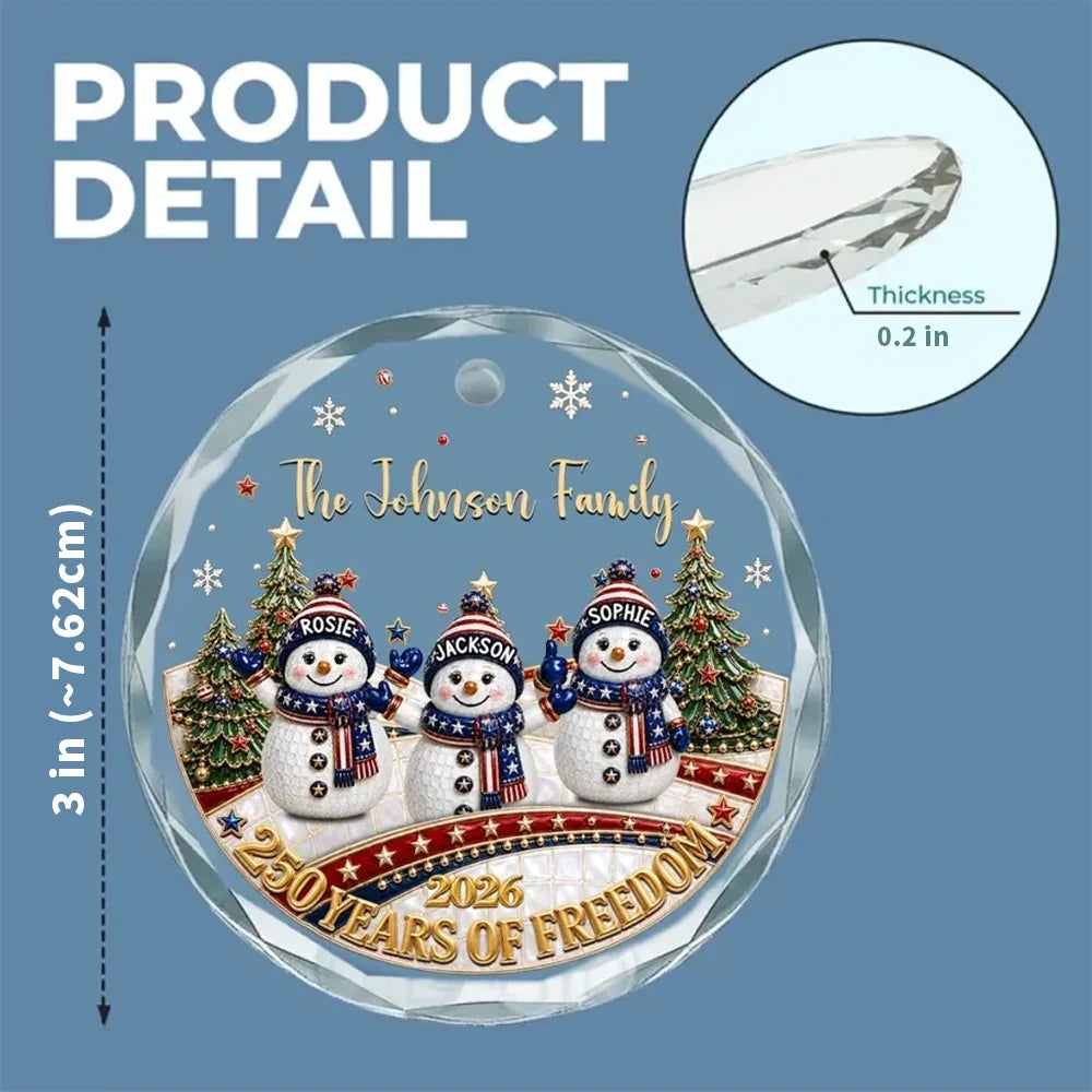 Personalized Crystal Snowman Family Ornament USA Gift for Christmas