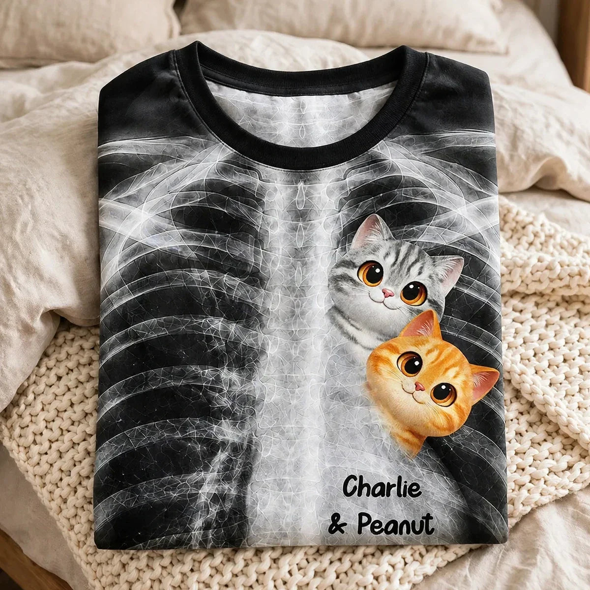 Personalized Cat Lover Tee X-Ray Art Gift for Cat Parents