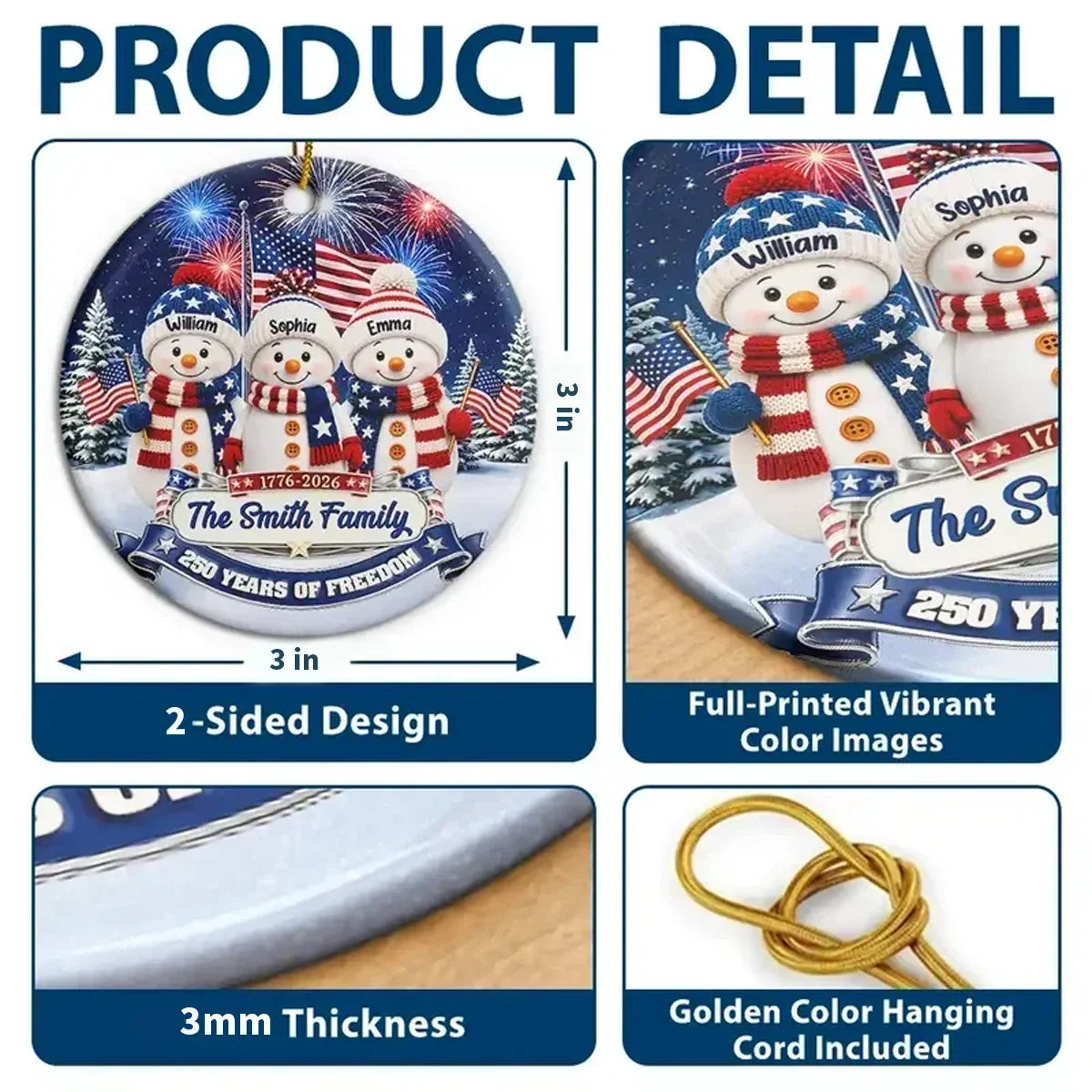 Personalized Snowman Family Ornament Ceramic Gift for Christmas