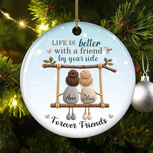 Personalized Ceramic Ornament Friends on Swing Gift for Best Friend