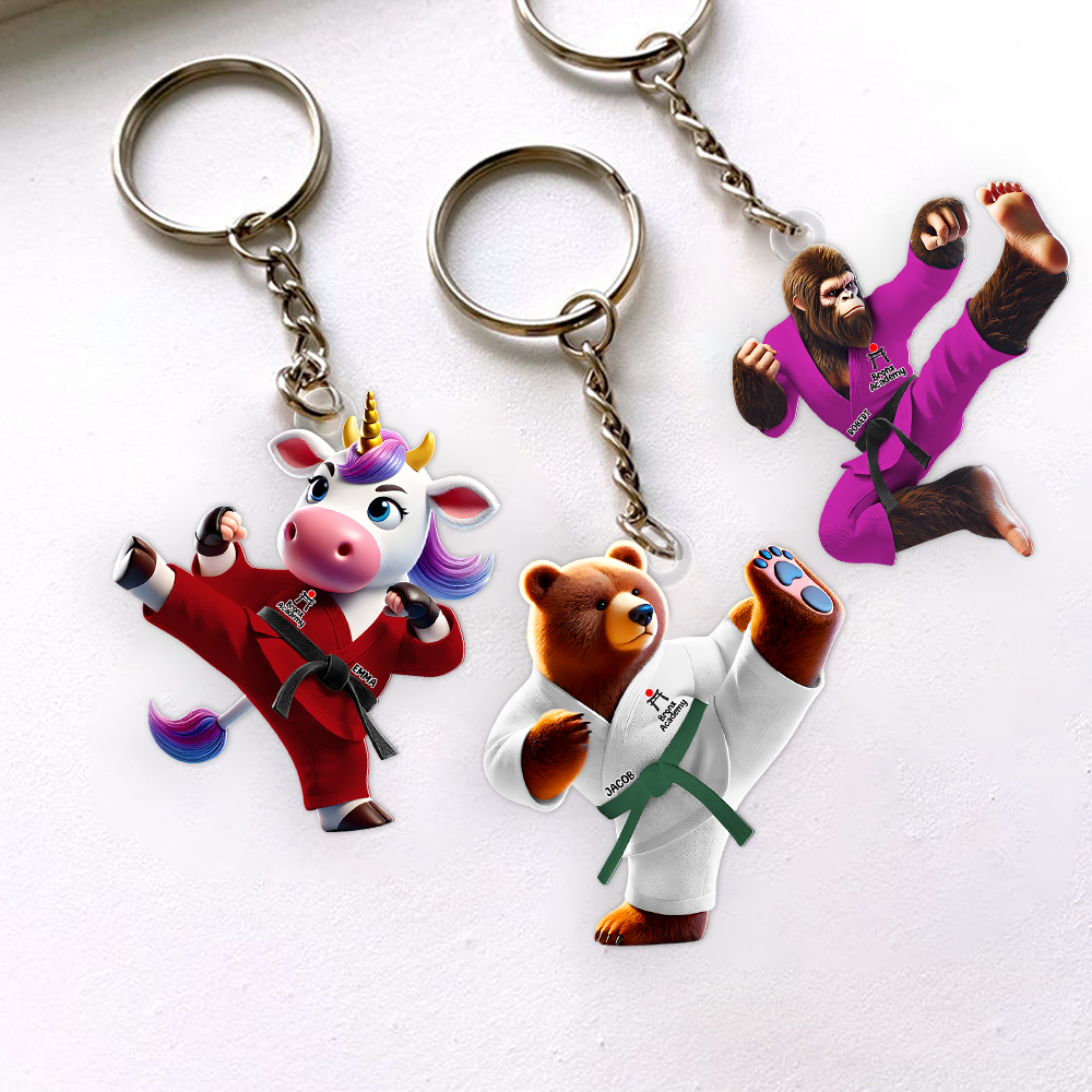 Personalized Bigfoot Karate Unicorn Keychain – Unique Gift for Pop Culture Enthusiasts Keychains PopCulturePrints