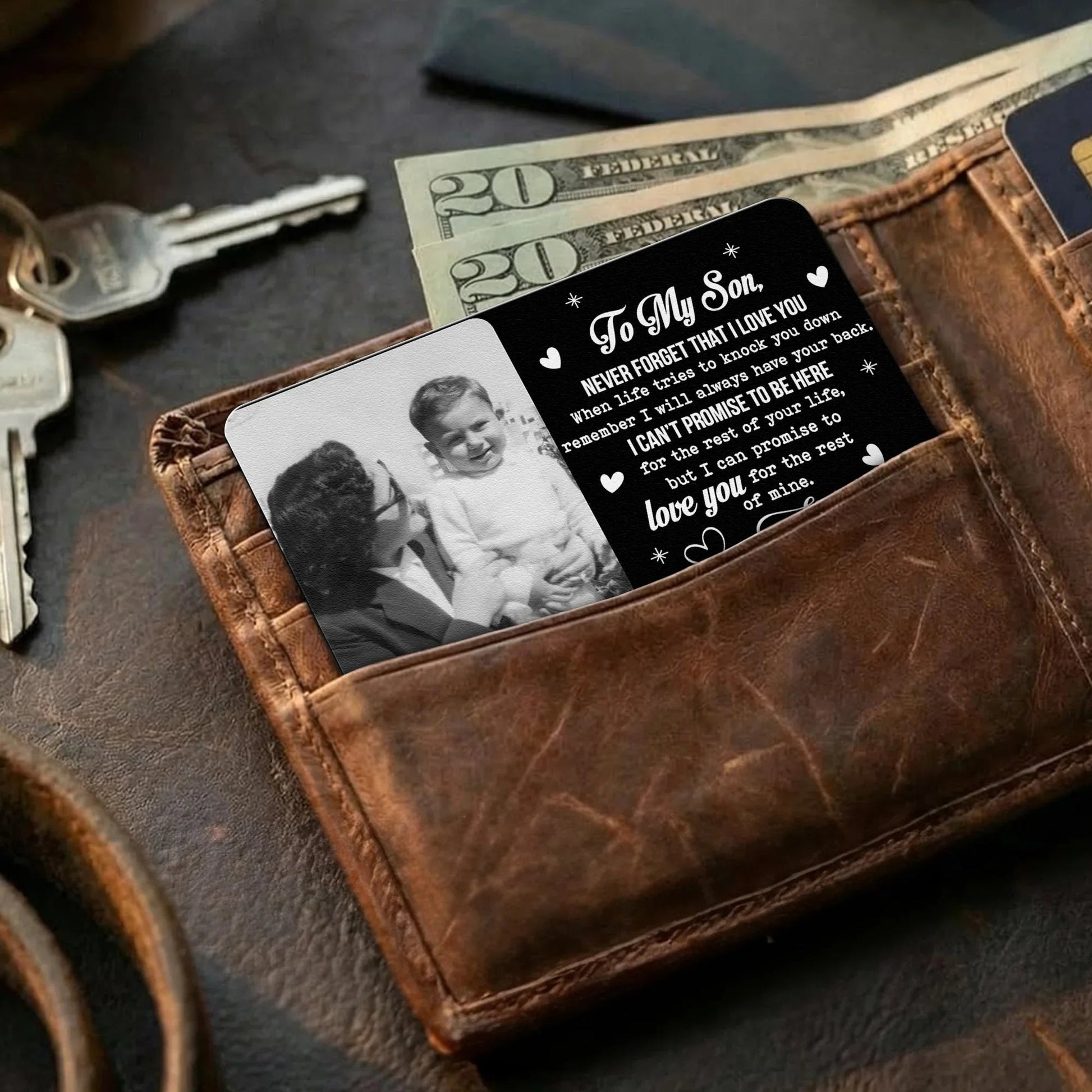Personalized Leather Wallet for Son with Custom Photo and Heartfelt Message - Sentimental Gift from Mom Wallet Card MagicInPrints