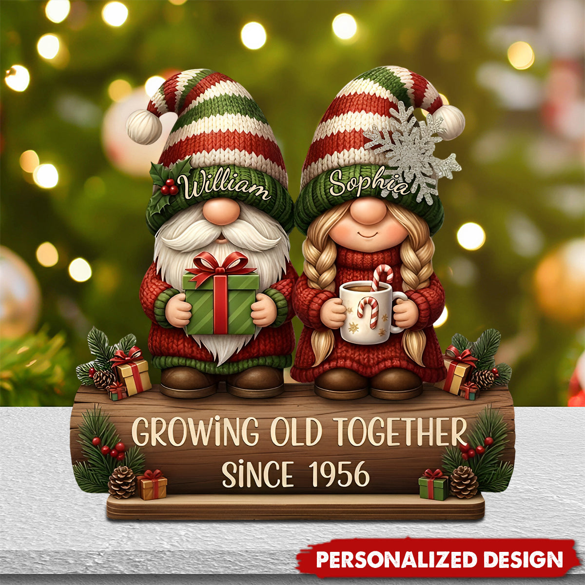 Personalized Christmas Gnome Couple Figurine for Couples - Anniversary Gift Plaque MagicInPrints